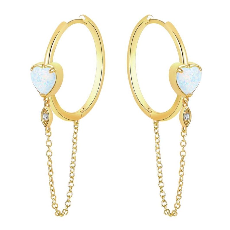 Big Earrings Heart Shape Gold White Opal Earrings for Women Gifts Wholesales Hoop Long Huggie Long Earrings