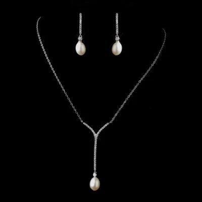 Wedding Zirconia Jewelry Set, Bridal Pearl Jewelry Set, Bridesmaid Pearl Jewelry Set