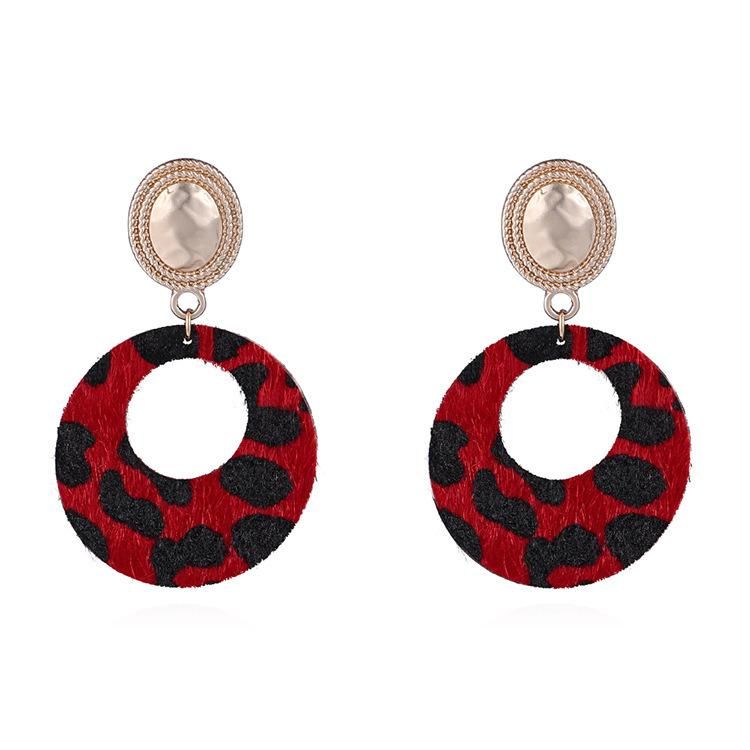 Fashion Jewelry PU Leather Leopard Elegant Horse Fur Circle Stud Earrings