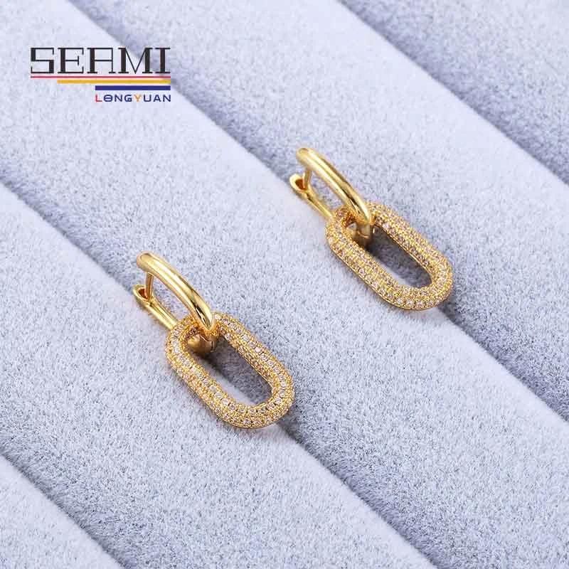 Fashion Rhinestone Gold Hoop Crystal Square Dangle Earrings for Women