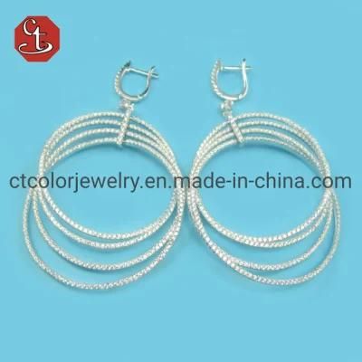 Circle Drop Silver Earring Micro Setting Pave AAA+ Cubic Zircon Wholesale Jewelry