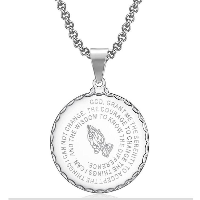 Titanium Steel Prayer Hand Medal Pendant Necklace Jewelry