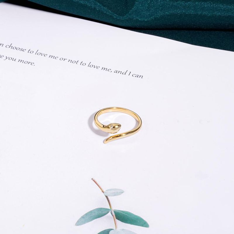 New Fashion 925 Sterling Silver Jewelry Gold Plated Animal Snake Adjustable Open Rings with Baoyuan Supplier Factory Wholesale Custom