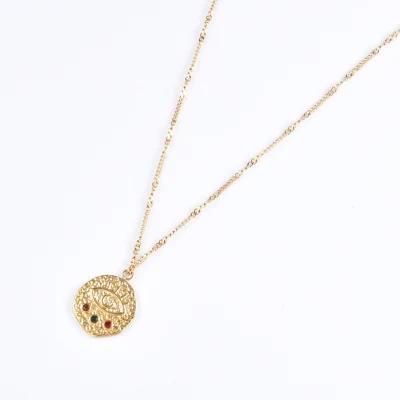 Hot Sell New High Fashion Jewelry Stainless Steel Gold Devil Eye Pendant Necklace with Artificial Stone
