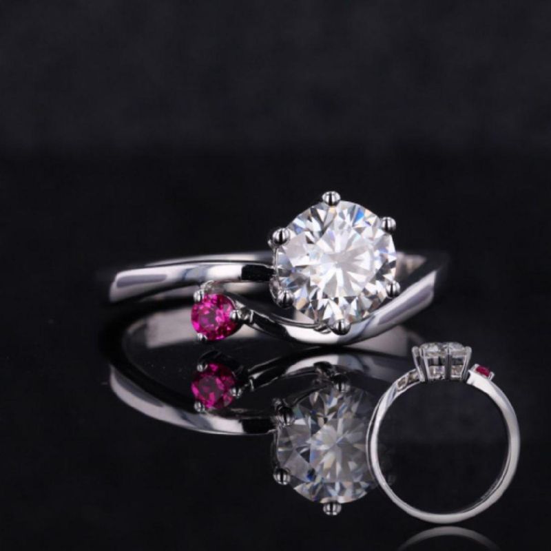 Romantic Heart Cut Gemstones18K White Gold Plated Ruby Moissanite Diamond Ring for Women