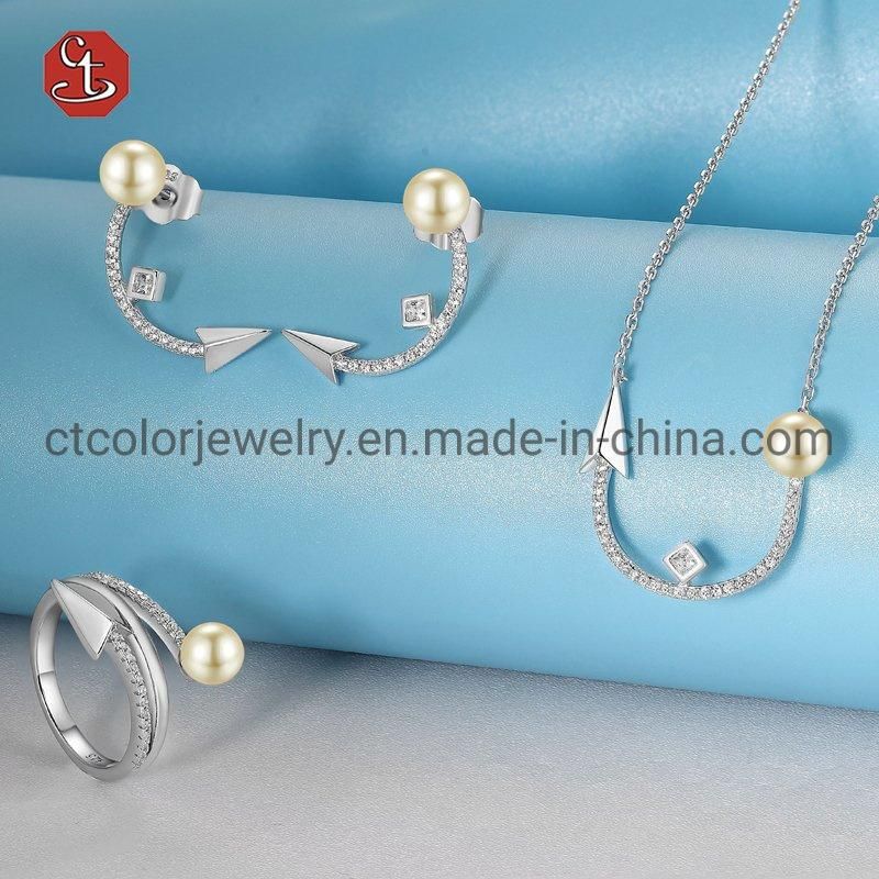 Fashion Sterling Silver Jewellery CZ Cross Double Layered Girl Pearl Necklace