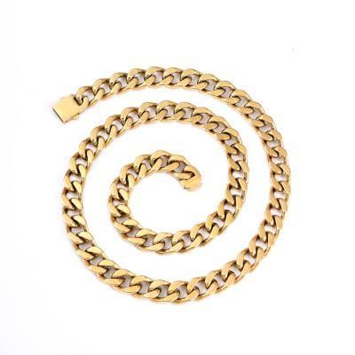 Street-Wear 18K Gold Miami Chunky Cuban Link Chain Box Clasp Stainless Steel Hip Hop Necklace for Men