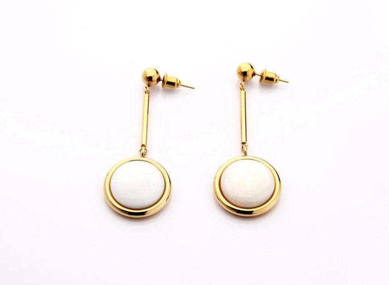 American Style Stainless Steel Earrings with Big Pearl