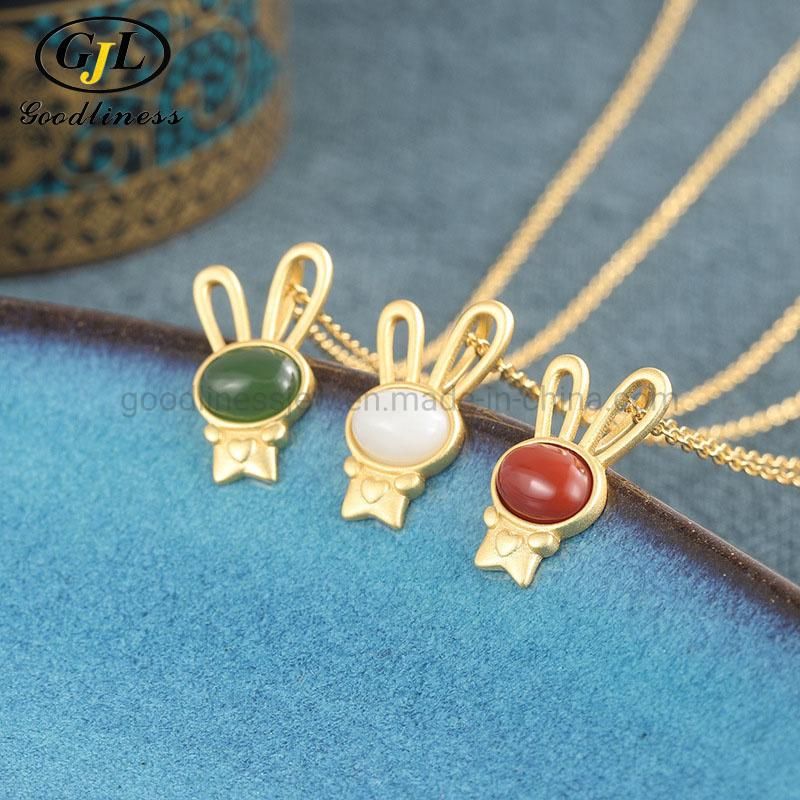 Fashion Cute Ruby Rhinestone Emerald Gold Plated 925 Silver Necklace