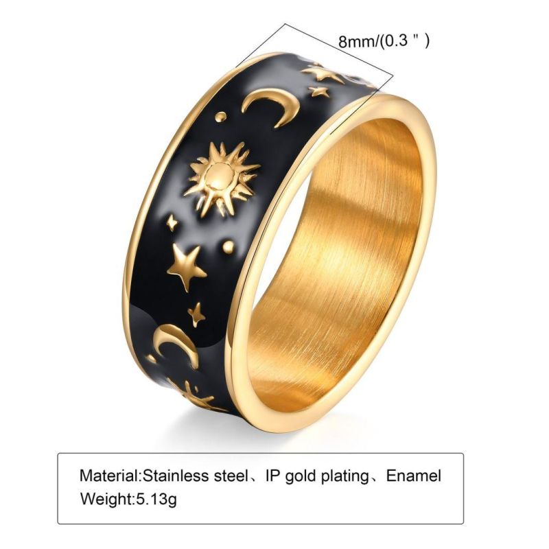Stainless Steel Star Moon Epoxy Ring Men′s Trendy Ring Index Finger Accessories Jewelry Wholesale SSR2495
