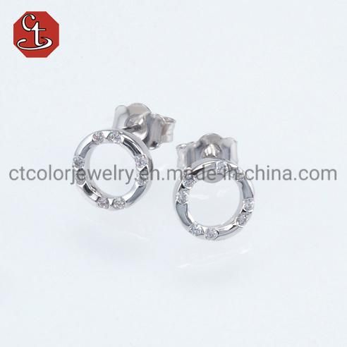 14K Gold Plated 925 Sterling Silver Post Fashion Jewelry Cubic Zirconia Circle Earring