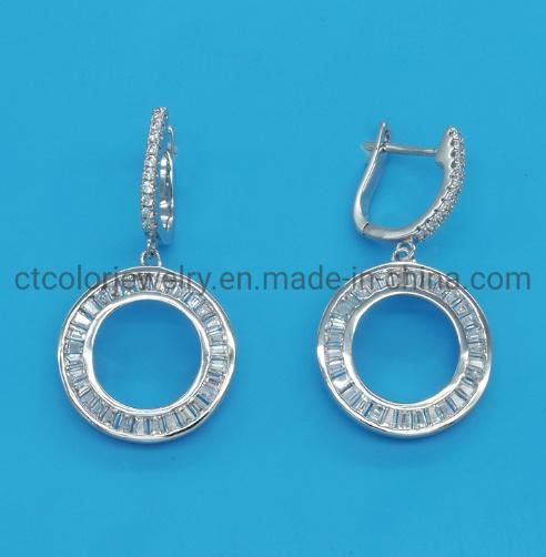 14K Gold Plated 925 Sterling Silver Post Fashion Jewelry Cubic Zirconia Circle Earring