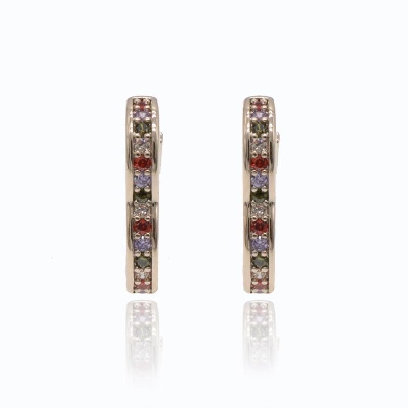 Colored Zircon Inlaid 18K Gold Plated Women′s Heart Earrings