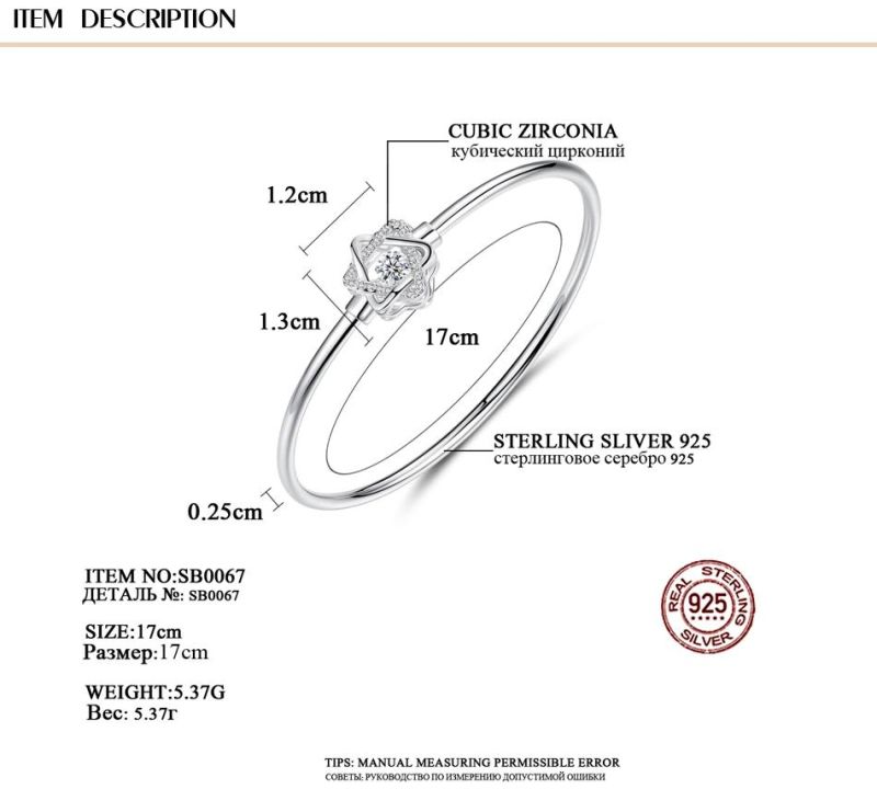 Fashion Six-Pointed Star Zircon Sliver Women and Men Bracelet