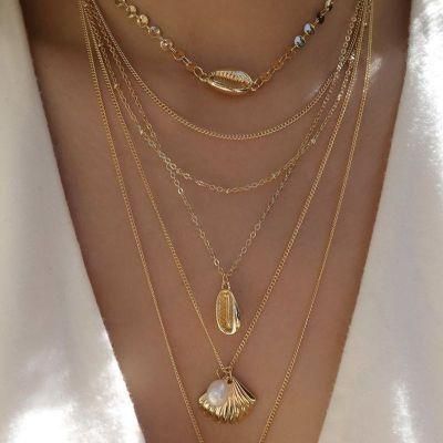 European and American Sequins Shell Pearl Scallop Combination Bohemian Beach Resort Multi - Layer Necklace