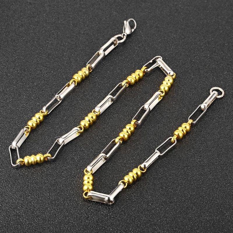 Hot Selling Curb Bead Link Chain Necklaces Basic Punk Stainless Steel Necklaces for Men and Women with Retro Silver Gold Tone Solid Metal
