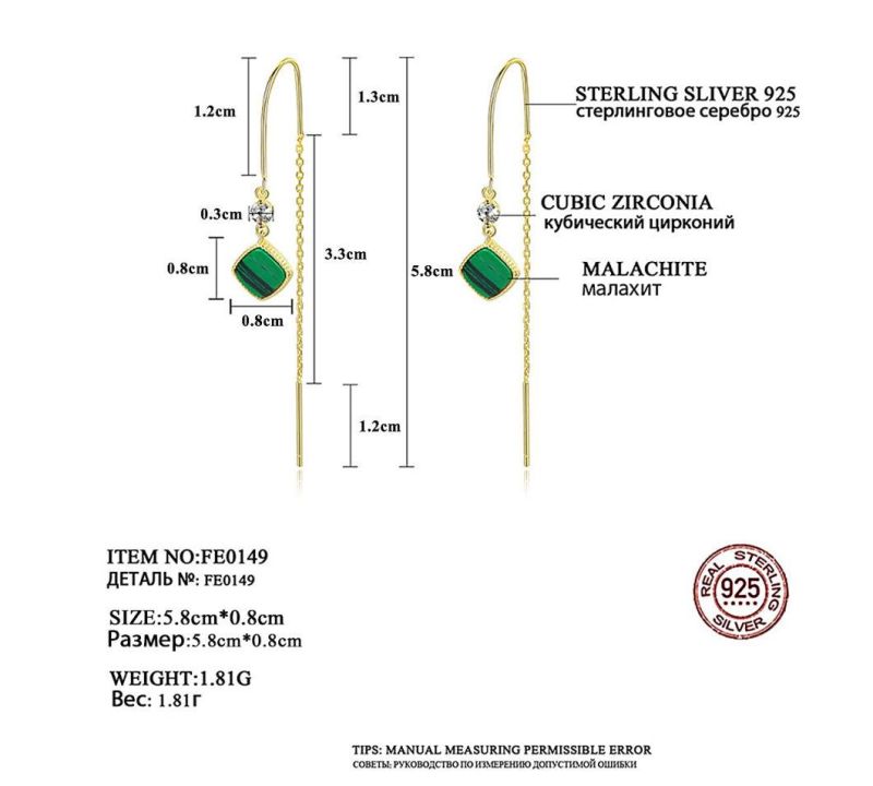 European Fashion 14K Gold Style Long Drop Earrings Dark Green Jewelry
