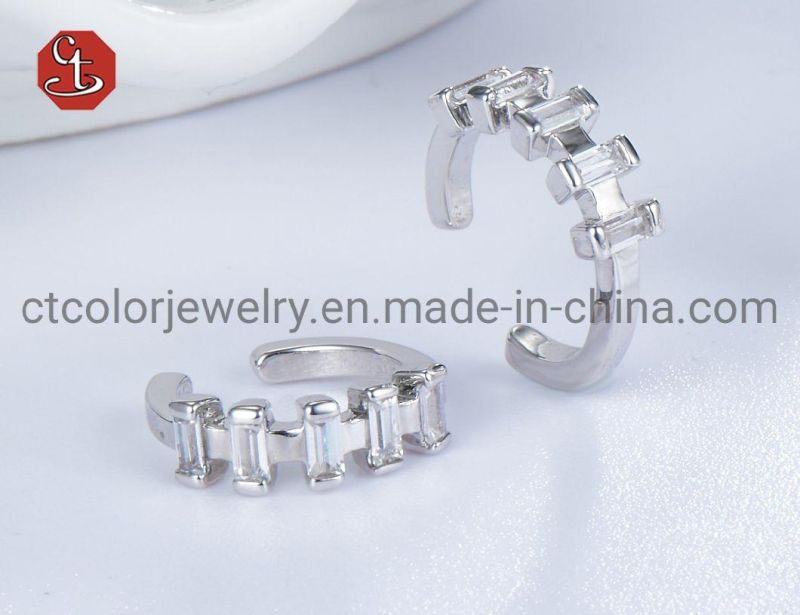 Fashion Crystal Clip Earring Non-Pierced Ear Cuff Dazzling Clear CZ Silver Earring Diamonds Jewelry