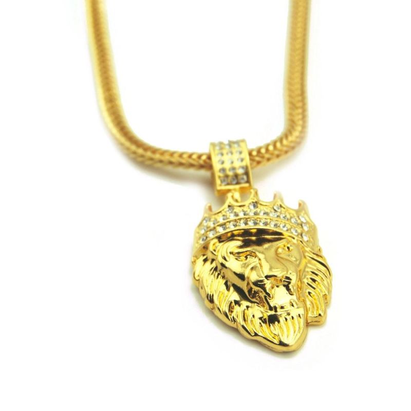 Cool Hiphop Gold Lion Head Charm Pendant Necklace for Men