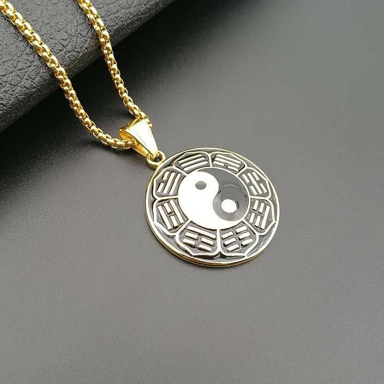 Titanium Steel Color Gold Plated Paint Bagua Array Necklace