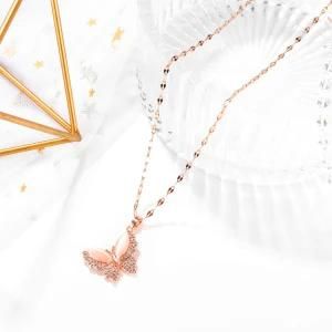 Gold-Plated Stainless Steel Diamond Butterfly Clavicle Necklace