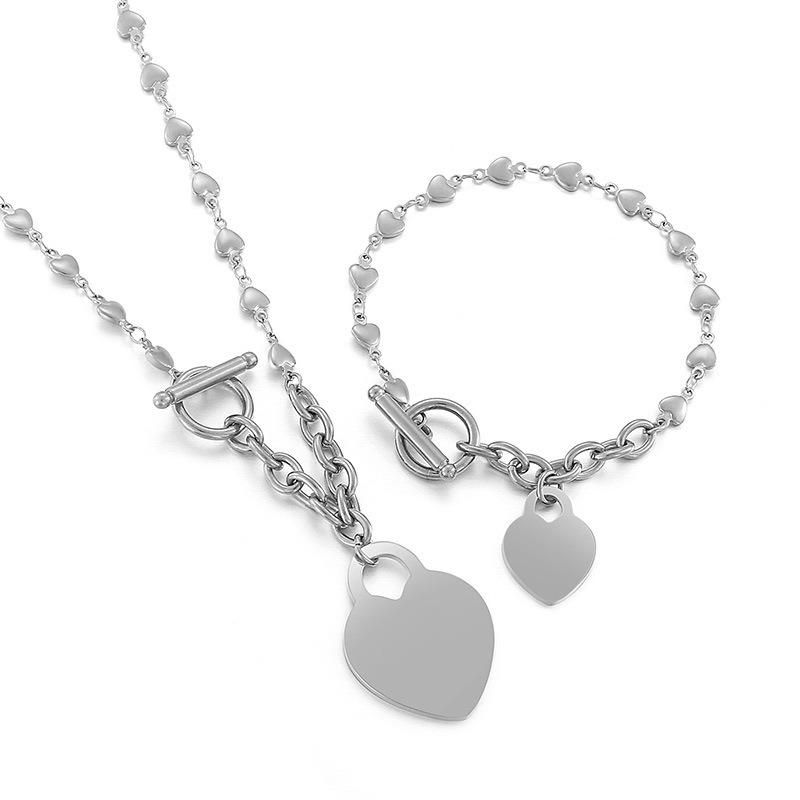 Jewelry Factory Custom Fashion Stainless Steel Jewelry Set High Quality Heart Necklace Set 316L Stainless Steel Jewelry Set Custom