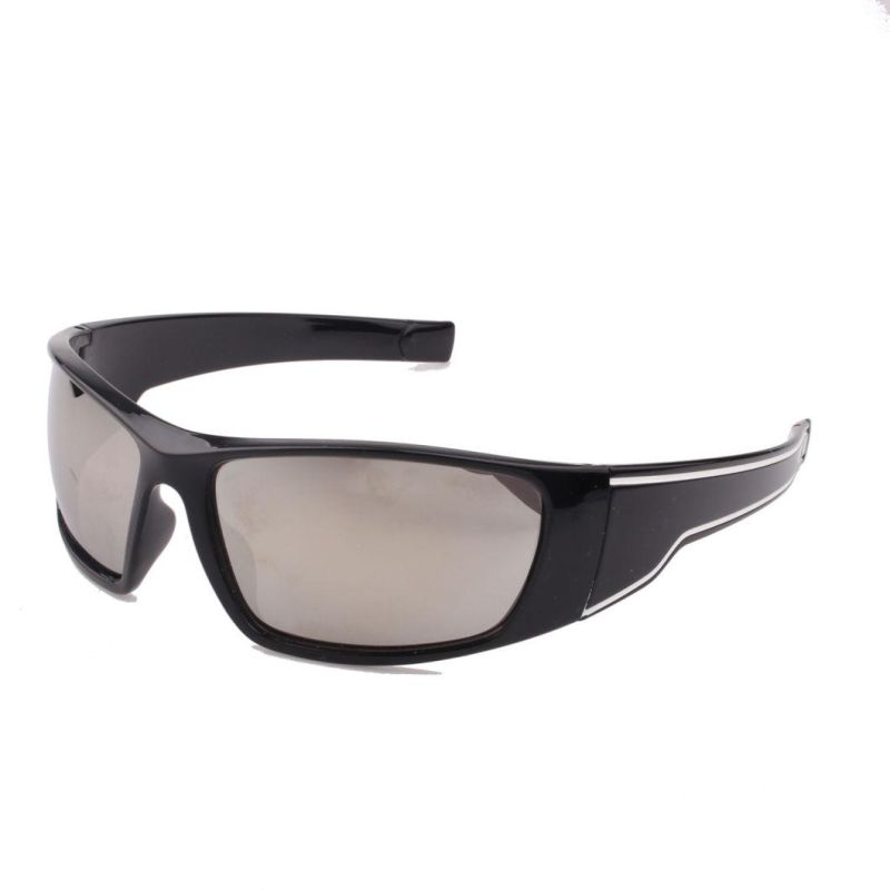 2017 Hot Selling Wrapped Black Sports Sunglasses with Mirror Lens