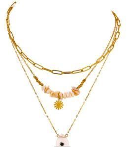 High Quality 18 K Fashion Jewelry Stainless Steel Layered Necklace Pearl Stone Handmade Statement Gold Necklace for Women