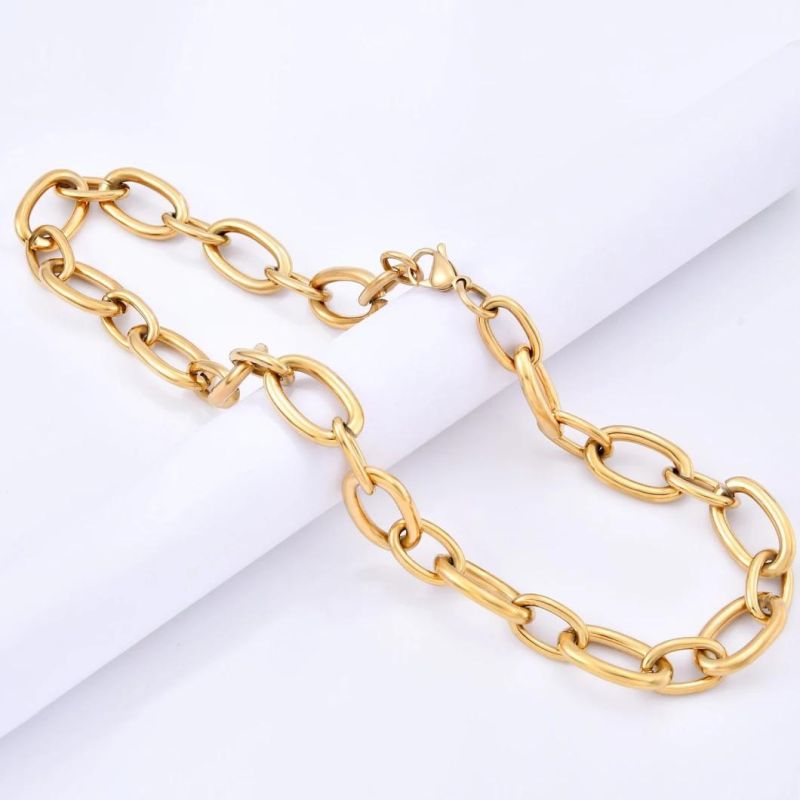 Old Golden Color Plated Thick Wire Oval Linked Stainless Steel Chain Necklace for Jewellery Set