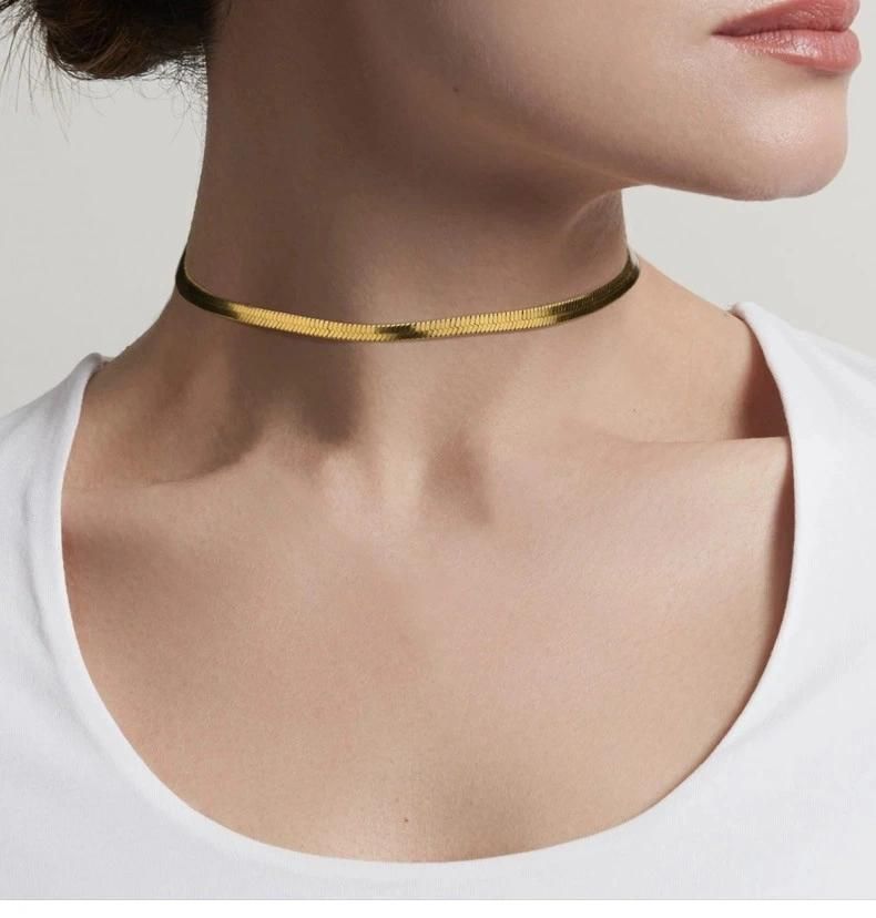 Hot Sale Fashion Stainless Steel Street Wear Layering Necklaces Bracelets Gold Plated Herringbone Chain Jewellery