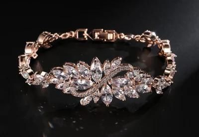 Rose Gold Elegant CZ Bracelet, Wedding Bridal CZ Bracelet, Fashion CZ Bracelet