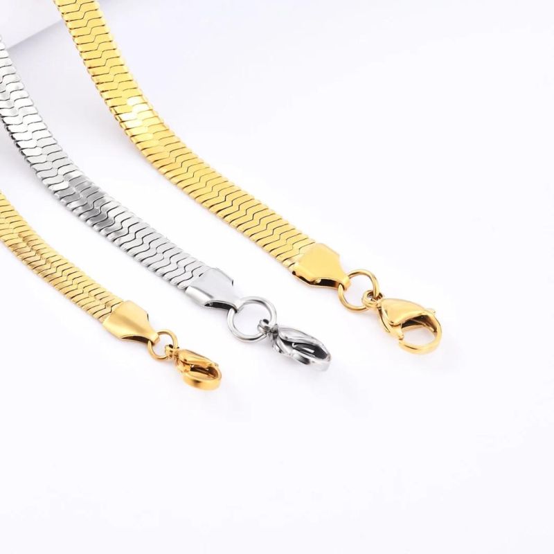 Hot Sale Fashion Stainless Steel Street Wear Layering Necklaces Bracelets Gold Plated Herringbone Chain Jewellery 