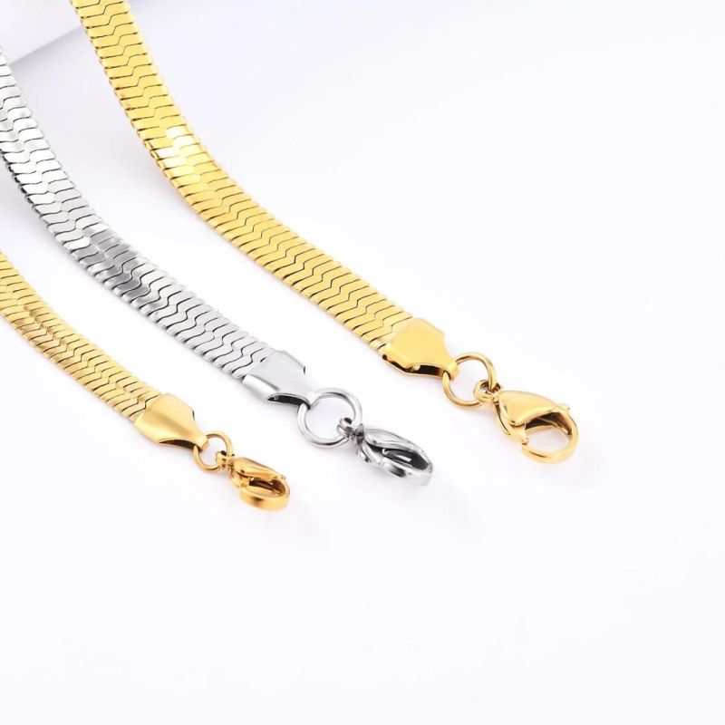 Hot Sale Fashion Stainless Steel Street Wear Layering Necklaces Bracelets Gold Plated Herringbone Chain Jewellery