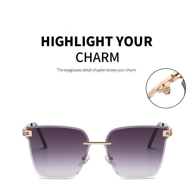 Whosale New Design Fashionable Rimless Square Metal Sunglass for Woman