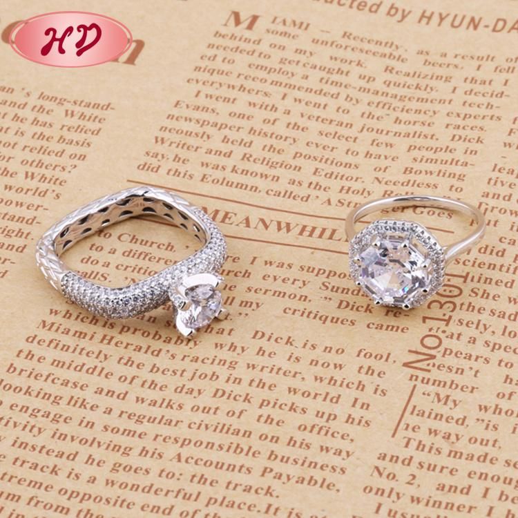 Jewelry Design Women Cubic Zirconia Silver Rhodium Plated Stainless Steel Finger Rings