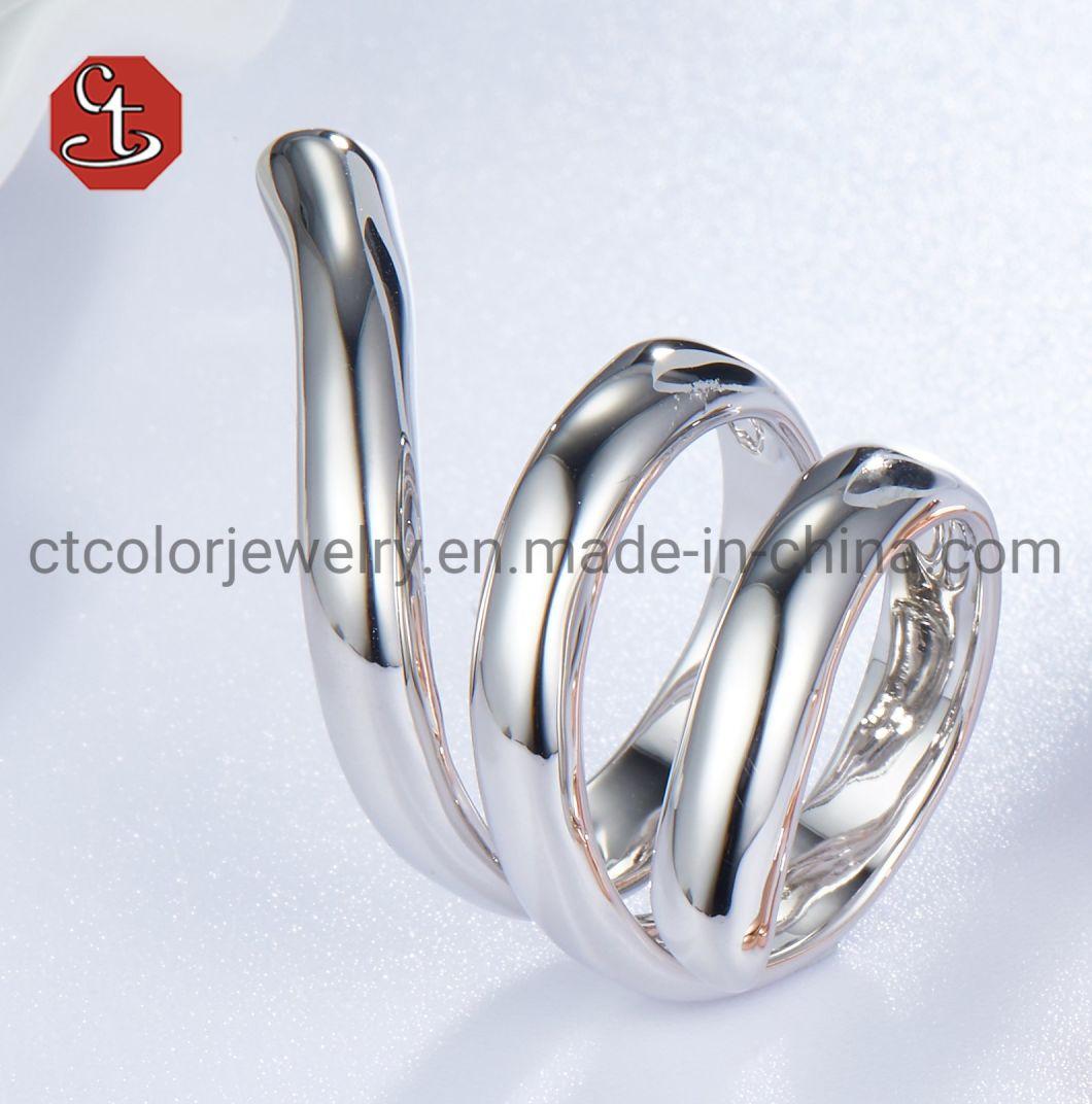 Irregular Brass Ring Shiny Plain Rings for Women Line Designs High Quality Polishing Ring