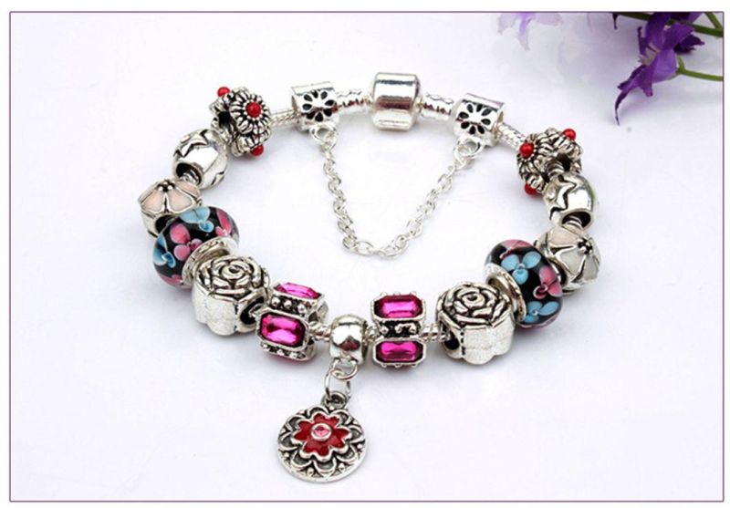 Fashion Jewelry Couple Bangles Flower Pendant Retro Alloy Beads Bracelet for Women Men Wholesale