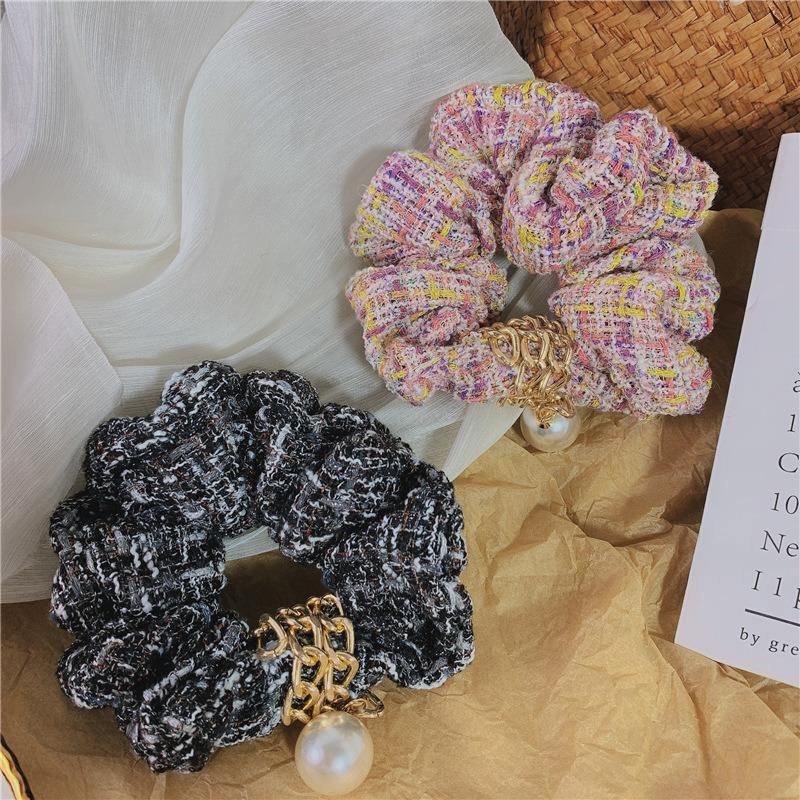 Knitted Collision Color Classic Broken Pattern Large Intestine Hair Ring Jewelry