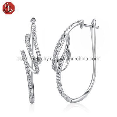Simple style sterling silve jewelry 4A white cubic zircon earrings