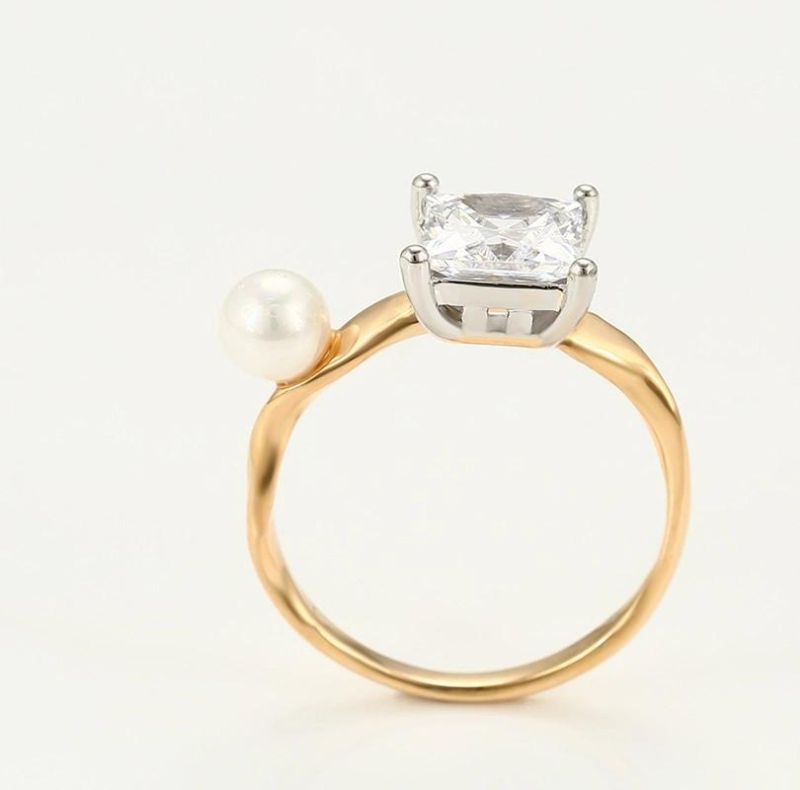 Elegant and Charming Temperament Big Diamond Pearl Multi-Color Couple Wedding Ring