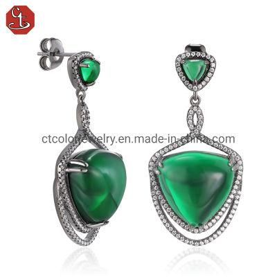 925 sterling silver synthetic Green cristal Female fashion earring with cz