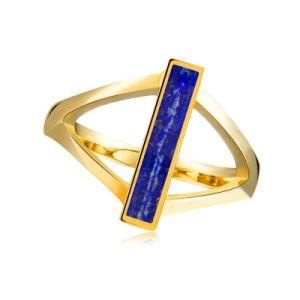 Factory Wholesale Rectangle Lazurite Gold Vermeil Ring 18K Gold Plated S925 Sterling Silver Lady Ring
