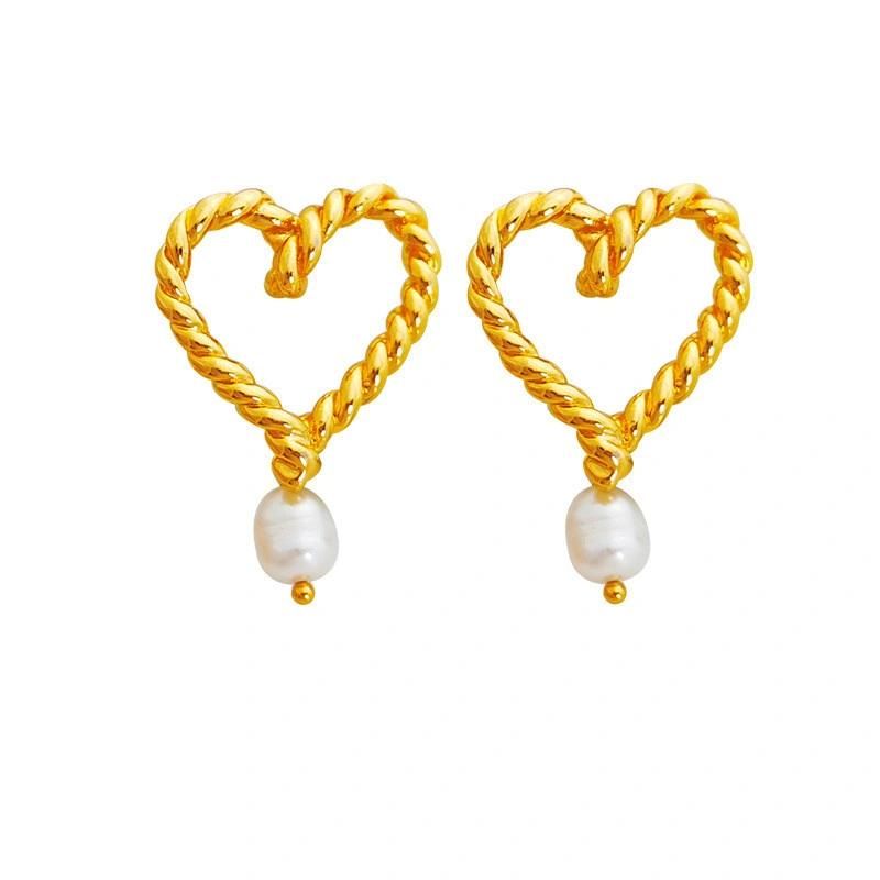 Trendy Luxury 18K Gold Plated Stylish Heart Shape Earrings with Pearl Drop Earring Jewelry