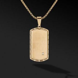 Gold Plated Stainless Steel Diamond Tag Pendant Necklace