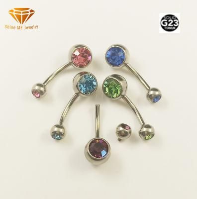 Top Quality Jewelry Body Piercing G23 Titinaium F136 Titanium Piercing Double CZ &#160; Internal Thread Navel&#160; 1901I