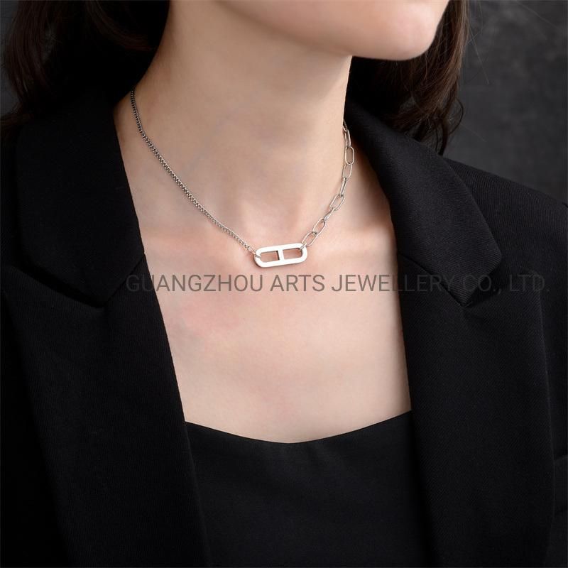 Hot 925 Sterling Silver Geometric Wide Chain Necklace