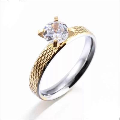 Fashion Personal Custom Jewelry Wedding Setting Stone Ring with IP Gold