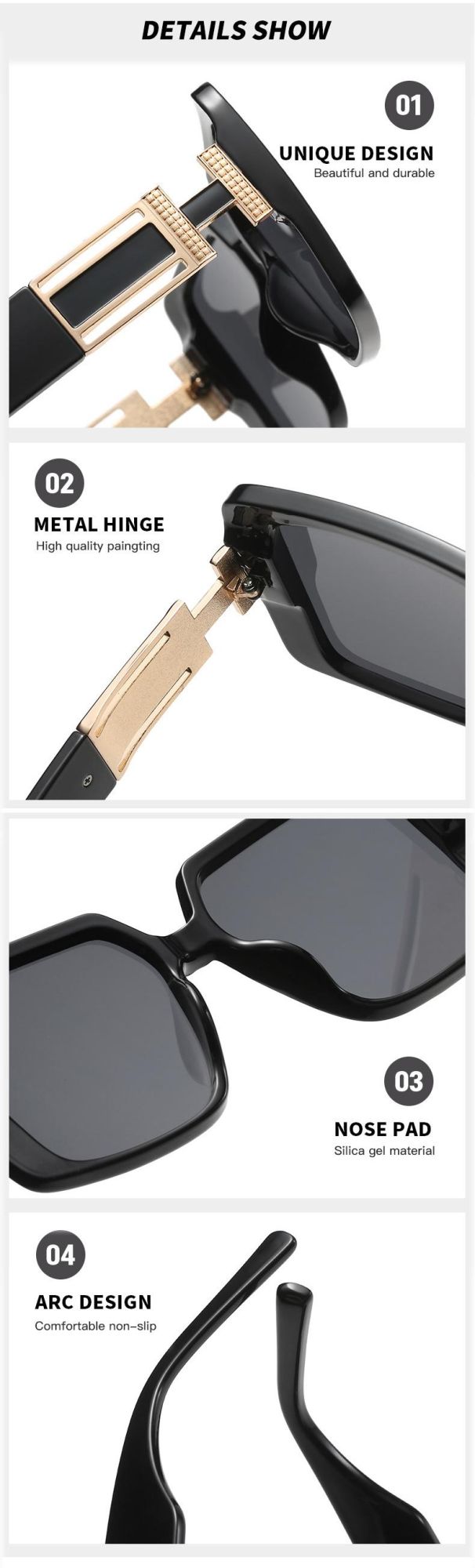 2022 Hot Selling Outside Comfortable UV400 2023 Personality Style Ladies Oversized Square Frame Fashion Sunglasses