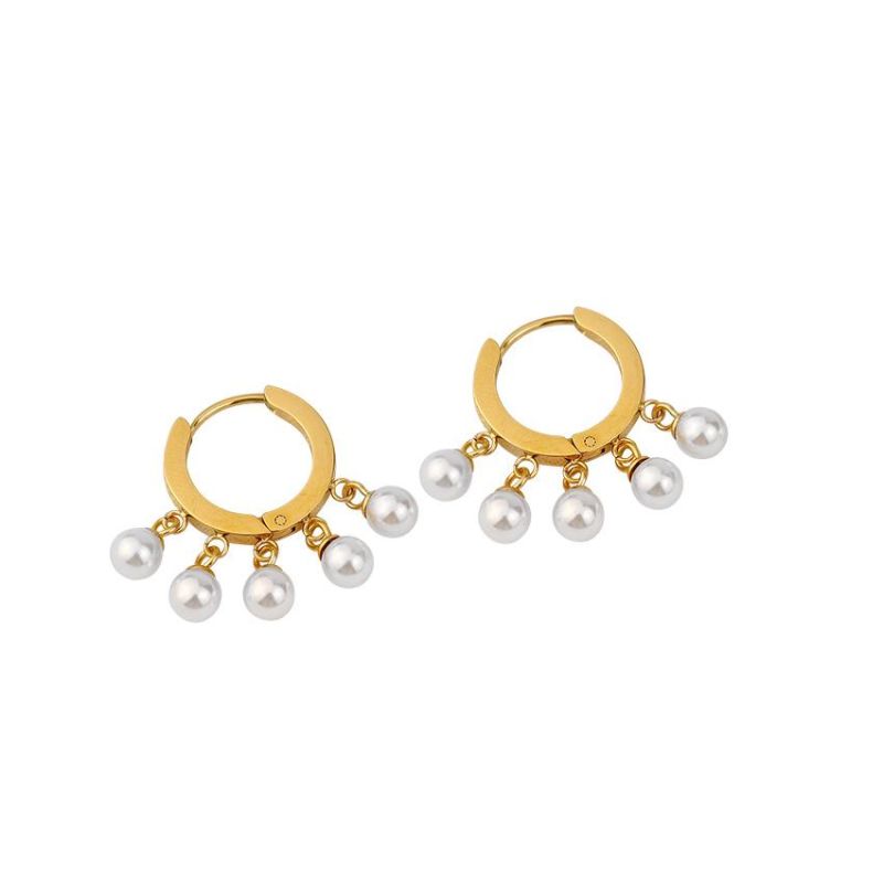 Retro Faux Freshwater Baroque Pearl Gilt Hoops Fashion Women Embrace Drop Pearl Earrings