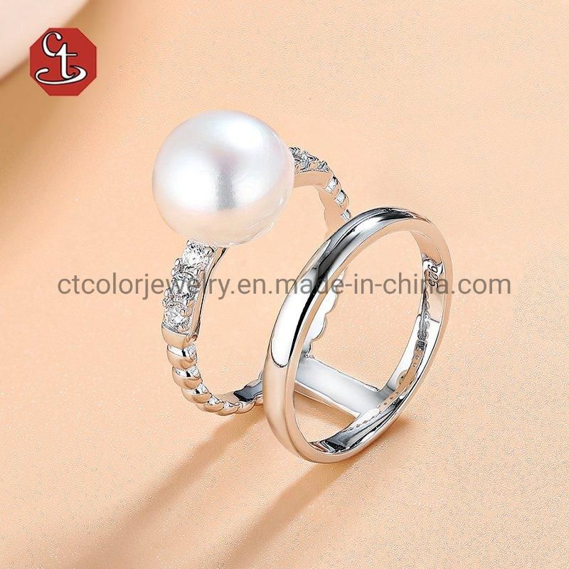 Fashion Jewelry 925 Silver Jewelry Pearl Ring Retro Twisted Adjustable Ring